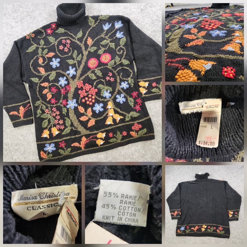 Vintage Marisa Christina Sweater Womens Large Floral Turtleneck Knit 90s NWT